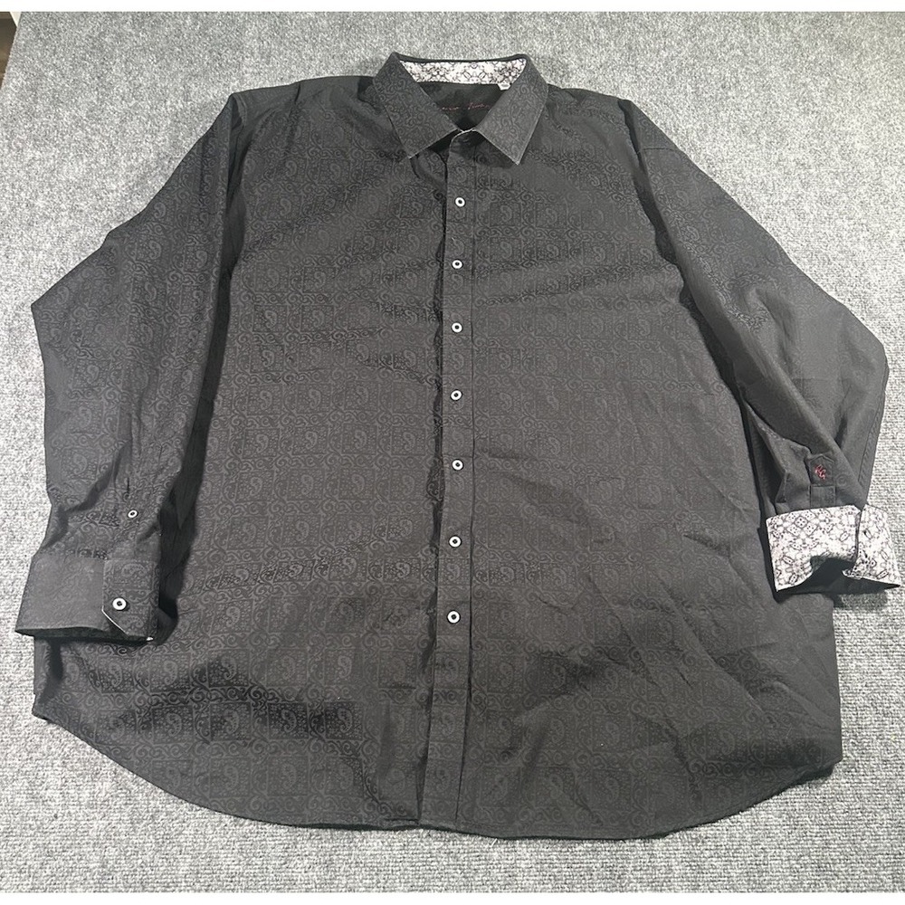 Robert Graham Shirt Mens 3XL Black Paisley Jacquard Long Sleeve Flip Cuff Cotton